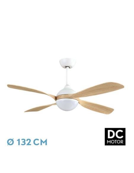Ventilador Dc Livorno 30w 3250lm Blanco/haya 132d 4aspas 3000k,4500k,6000k, Remoto+ Temporizador+ Memoria