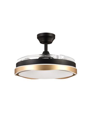Ventilador Dc Blondi Negro/oro 3aspas 107d 7200lm 6vel 3000k,4500k,6000k, Remoto+temporizador+memoria
