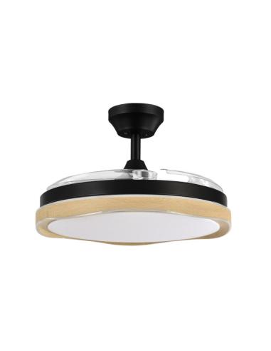 Ventilador Dc Blondi Negro/madera 3aspas107d 7200lm 6vel 3000k,4500k,6000k Remoto+temporizador+memoria