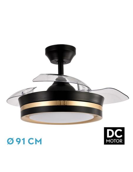 Ventilador Dc Viper Negro/oro 48w 3aspas 91d 4800lm 6vel 3000k,4500k,6000k, Remot+temporizador+memoria