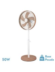 Ventilador De Pie Alcañiz Blanco/haya 3vel.50w.5aspas Oscilante Y Rotatorio Regx45x39cm