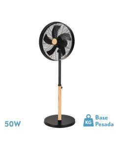 Ventilador De Pie Falcon Negro/haya 3vel.50w.5aspas Oscilante Y Rotatorio Regx45x39cm