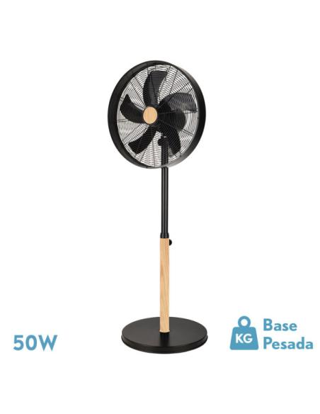 Ventilador De Pie Falcon Negro/haya 3vel.50w.5aspas Oscilante Y Rotatorio Regx45x39cm