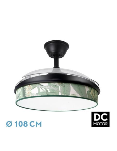 Ventilador Dc Moda 72w Negro/hoja Verde 108d 3aspas 7200lm 3000k,4000k,6000k Remoto+memoria+temporizador