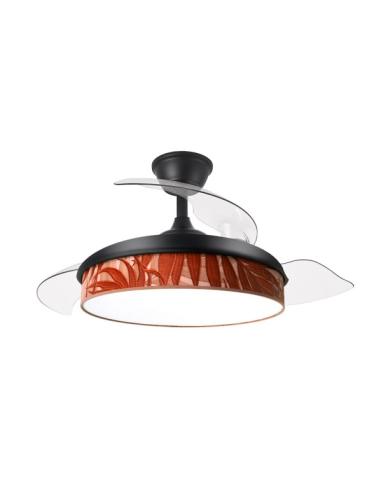 Ventilador Dc Moda 72w Negro/hoja Caldera 108d 3aspas 7200lm 3000k,4000k,6000k Remoto+memoria+temporizador