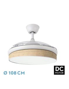 Ventilador Dc Moda 72w Blanco/cañizo Claro 108d 3aspas 7200lm 3000k,4000k,6000k Remoto+memoria+temporizador