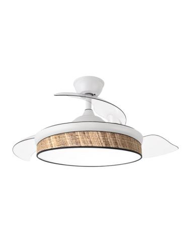 Ventilador Dc Moda 72w Blanco/cañizo Oscuro 108d 3aspas 7200lm 3000k,4000k,6000k Remoto+memoria+temporizador