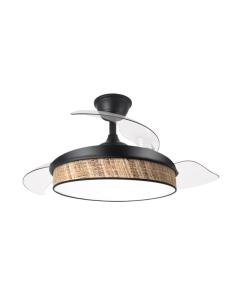 Ventilador Dc Moda 72w Negro/cañizo Oscuro 108d 3aspas 7200lm 3000k,4000k,6000k Remoto+memoria+temporizador 2