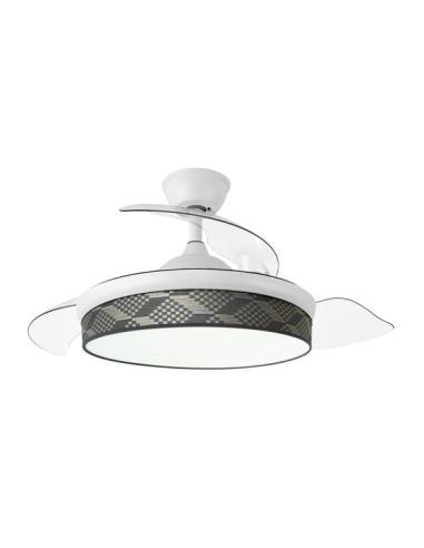 Ventilador Dc Moda 72w Blanco/tetris Gris 108d 3aspas 7200lm 3000-4000-6000k Remoto+ Memoria+ Temporizador