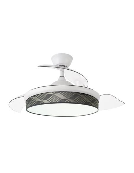 Ventilador Dc Moda 72w Blanco/tetris Gris 108d 3aspas 7200lm 3000-4000-6000k Remoto+ Memoria+ Temporizador