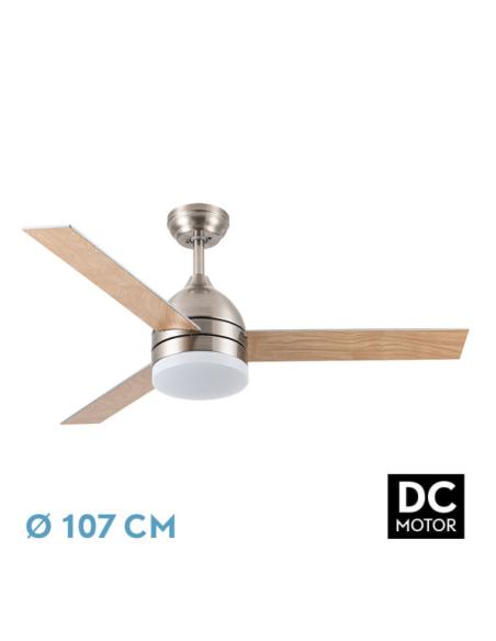 Ventilador Dc Legio 26w Niquel 3aspas Plata/haya 107d 2950lm 3000-4000-6000k Remoto+memoria+temporizador