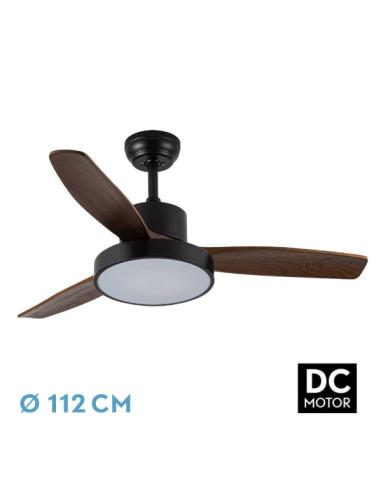 Ventilador Dc Kavala 48w Negro 3aspas Roble 112d 6velocidades 4078lm 3000-4000-6000k Remoto+memoria+temporizador