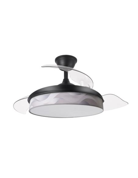 Ventilador Dc Moda 72w Negro/ola Gris 91d 3aspas 7200lm 3000-4000-6000k Remoto+ Memoria+ Temporizador