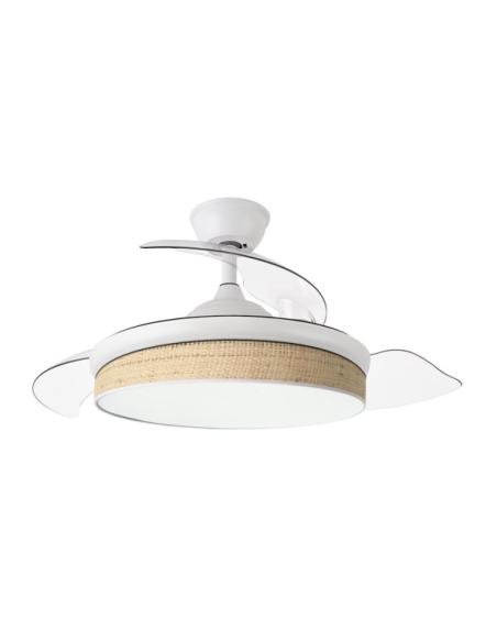 Ventilador Dc Moda 72w Blanco/cañizo Claro 91d 3aspas 7200lm 3000-4000-6000k Remoto+ Memoria+ Temporizador