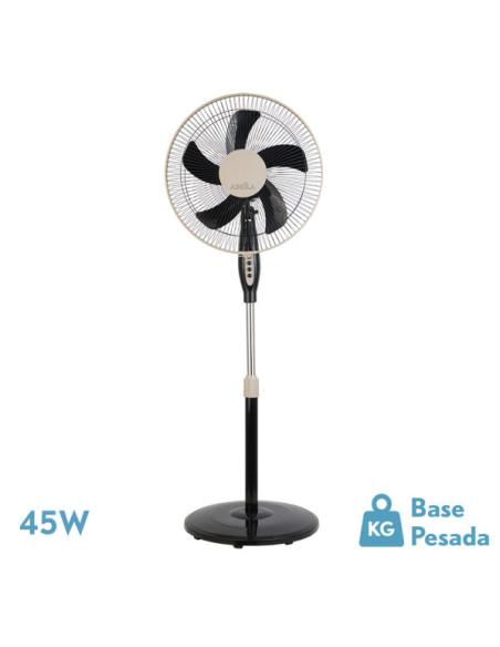Ventilador De Pie Belmonte Negro/beis 3 Vel.45w 5aspas Orientable, Fijo y Rotatorio Regx43x40 Cm