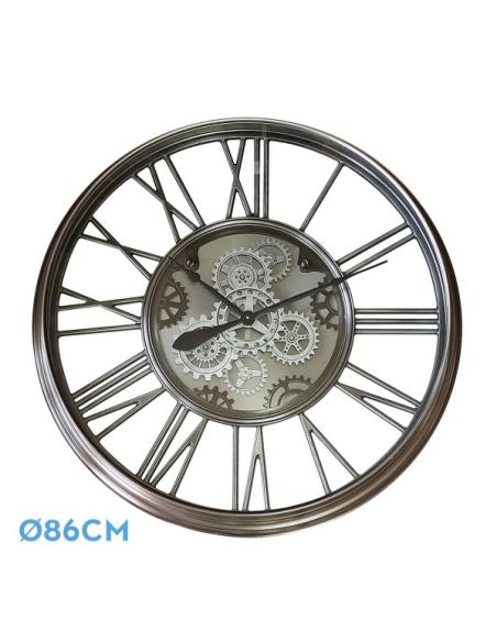 Reloj De Pared Turin Niquel 86x86x8,5cm Engranajes Con Movimiento