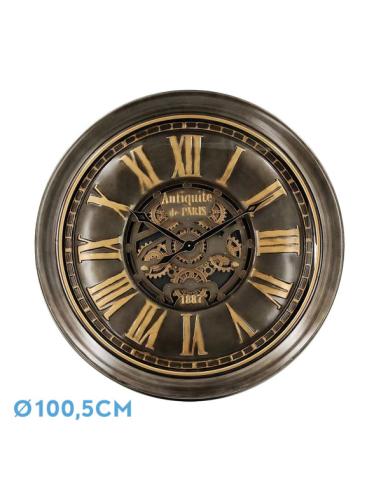 Reloj De Pared Genova Oro/cuero 100,5x100,5x13,5cm Engranajes Con Movimiento