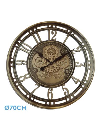 Reloj De Pared Mesina Bronce 70x70x8cm Engranajes  Con Movimiento