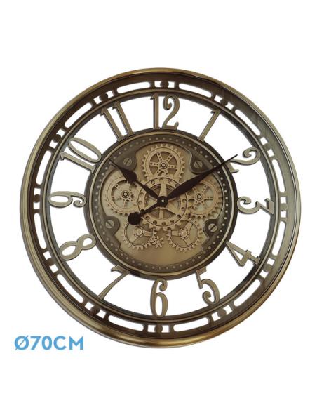 Reloj De Pared Mesina Bronce 70x70x8cm Engranajes  Con Movimiento