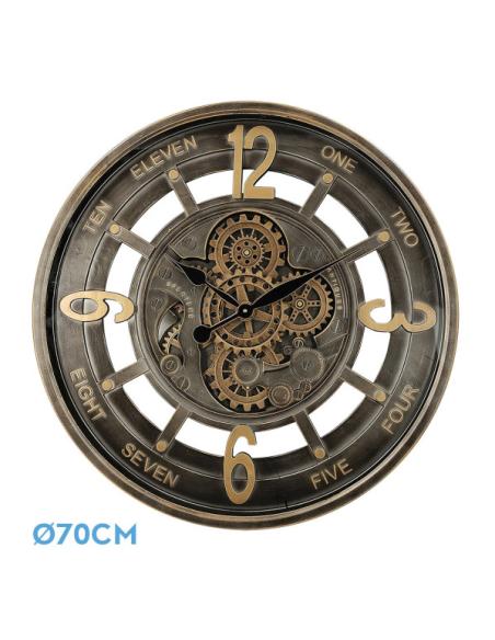 Reloj De Pared Padua Oro/cuero 70x70x8cm Engranaj Es Con Movimiento