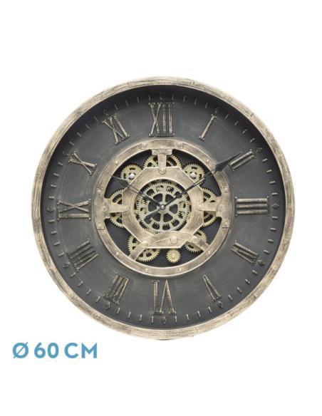 Reloj De Pared Adamuz Negro/oro 60x60x7cm Engranajes Con Movimiento