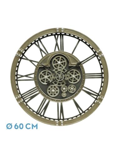 Reloj De Pared Agron Cuero 60x60x7cm Engranajes Con Movimiento