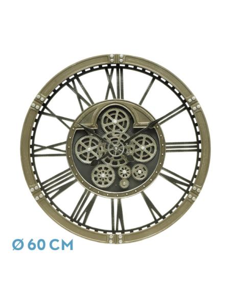 Reloj De Pared Agron Cuero 60x60x7cm Engranajes Con Movimiento
