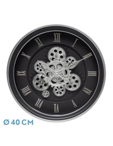 Reloj De Pared Chercos Negro/plata 40x40x7cm Engranajes Con Movimiento