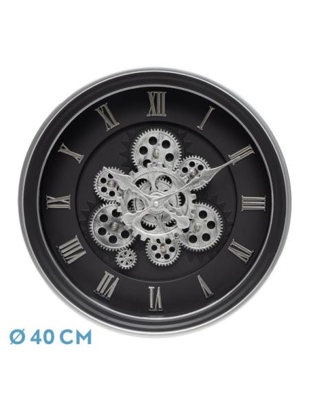 Reloj De Pared Chercos Negro/plata 40x40x7cm Engranajes Con Movimiento