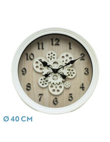 Reloj De Pared Coripe Blanco/Haya 40x40x7cm Engranajes Con Movimiento