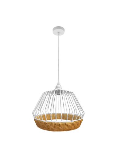 Colgante Hugo 1xe27 Blanco/natural Regx30x30cm C/metal Y Rattan