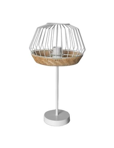 Sobremesa Hugo 1xe27 Blanco/natural 46x25x25cm C/metal Y Rattan