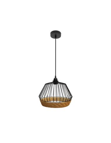 Colgante Hugo 1xe27 Negro/natural Regx25x25cm C/metal Y Rattan