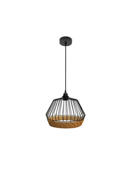 Colgante Hugo 1xe27 Negro/natural Regx25x25cm C/metal Y Rattan