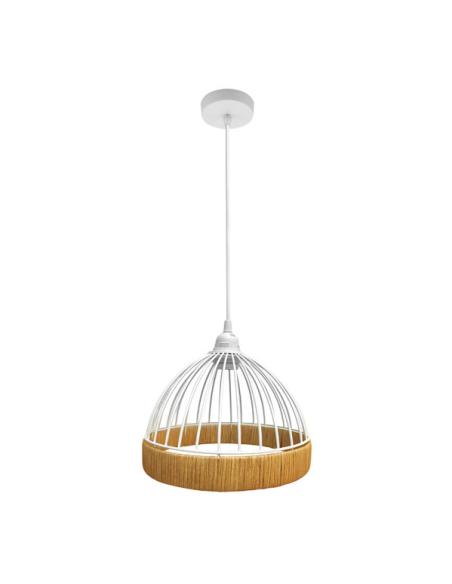 Colgante Gaston 1xe27 Blanco/natural Regx25x25cm C/metal Y Rattan