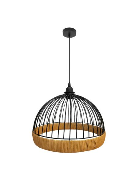 Colgante Gaston 1xe27 Negro/natural Regx36x36cm C/metal Y Rattan