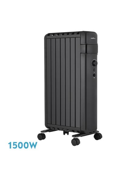 Radiador Aceite Polonia 1500w Negro Aletas Cerradas 7elementos 3potencias Antivuelco Prot.seguridad 63,5x37,5x24,5cm