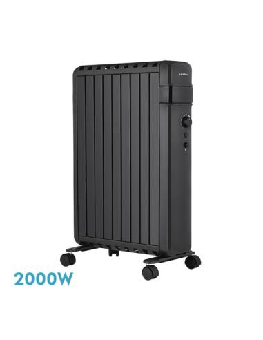Radiador Aceite Polonia 2000w Negro Aletas Cerradas 9elementos 3Potencias Antivuelco Prot.seguridad 63,5x45x24,5 Cm