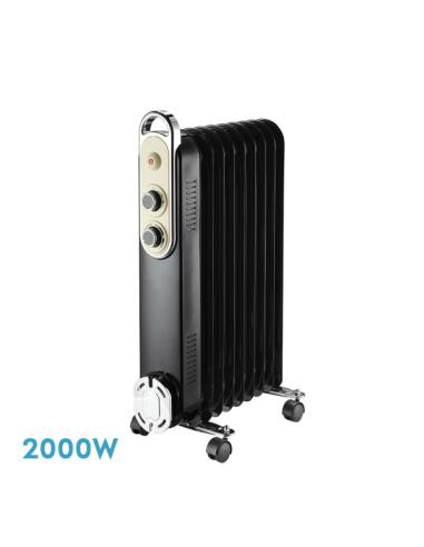 Radiador Aceite Amarantus 2000w 9elementos Negro/beis 3potencias Antivuelco Termostato Reg. Seguridad Asa 62,5x40,5x24cm