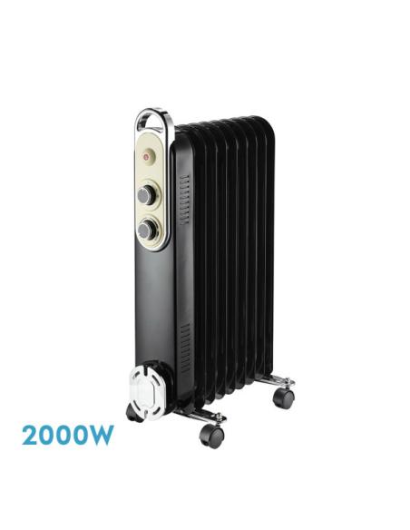 Radiador Aceite Amarantus 2000w 9elementos Negro/beis 3potencias Antivuelco Termostato Reg. Seguridad Asa 62,5x40,5x24cm