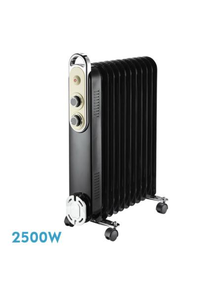 Radiador Aceite Amarantus 2500w 11elementos Negro/beis 3potencias Antivuelco Termostato Reg. Seguridad Asa 62,5x48x24cm