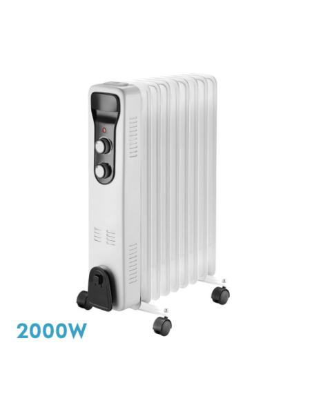 Radiador Aceite Brasilia 2000w 9elementos Blanco/negro 3potencias Antivuelco Termostato Reg.seguridad Asa 59,5x40,5x24cm