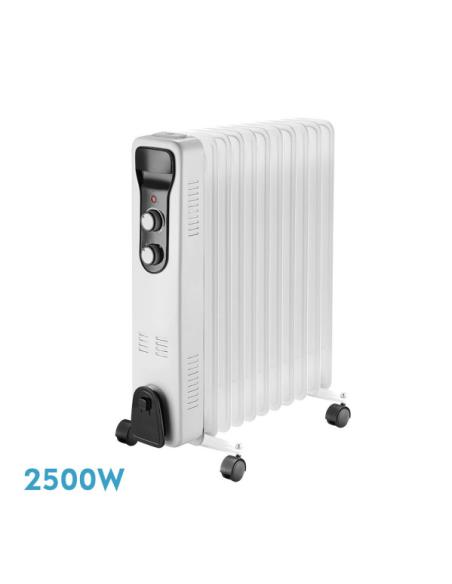 Radiador Aceite Brasilia 2500w 11elem.blanco/negro 3potencias Antivuelco Termostato Reg.seguridad.asa 59,5x48x24cm