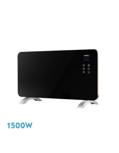 Emisor Termico Cristal Himalaya 1500w Negro 2pot encias Xaluminio,remoto,temporizador,ip24 38x76x6,86 Cm