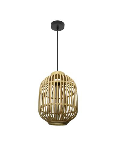Colgante Diezma Negro/bambu Natural 1xe27 Regx28x 28 Cm