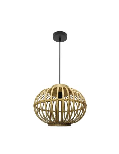 Colgante Guijo Negro/bambu Natural 1xe27 Regx37x37 Cm