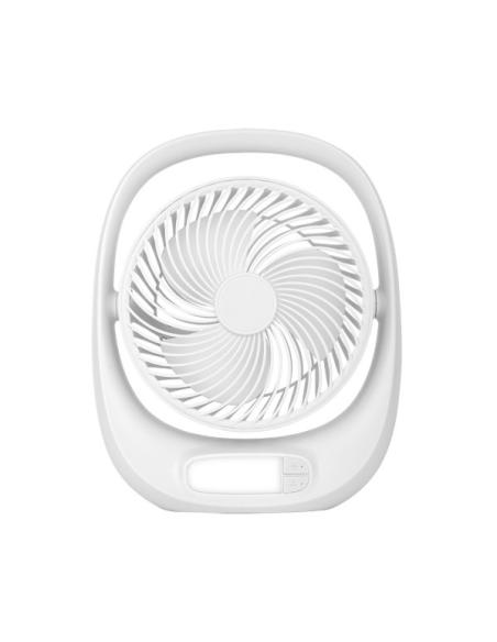 Ventilador Inalambrico Sobremesa Aguila Blanco 5w 3vel Recargable C/luz, Alim.usb Orientable 180º 3asp 30x25x8 CM