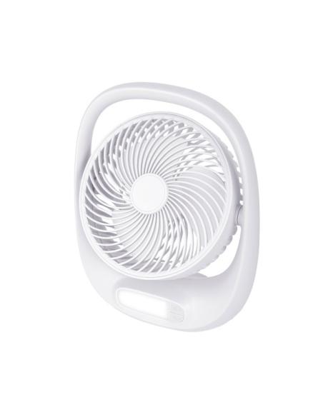 Ventilador Inalambrico Sobremesa Aguila Blanco 5w 3vel Recargable C/luz, Alim.usb Orientable 180º 3asp 30x25x8 CM