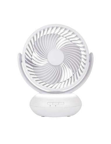 Ventilador Inalambrico Sobremesa Bengali Blanco 5w 3vel Recargable C/luz, Aliment.USB, Fijo Y Rotatorio 3Aspas 27x23x16cm