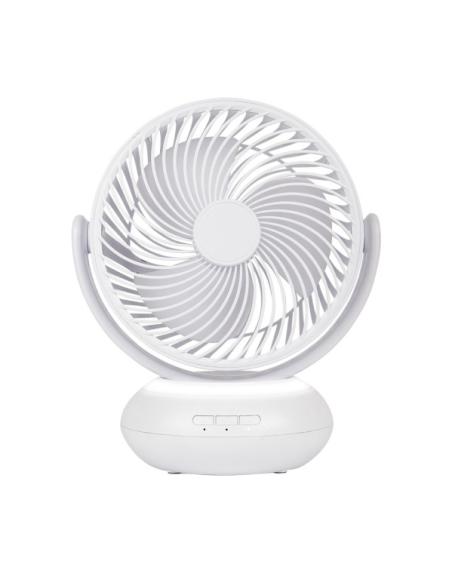 Ventilador Inalambrico Sobremesa Bengali Blanco 5w 3vel Recargable C/luz, Aliment.USB, Fijo Y Rotatorio 3Aspas 27x23x16cm